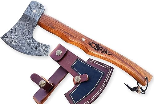 Cuchillo de caza del hacha del hacha de acero de Damasco Tomahawk que acampa al aire libre/garantía del tiempo de vida en defecto del fabricante.