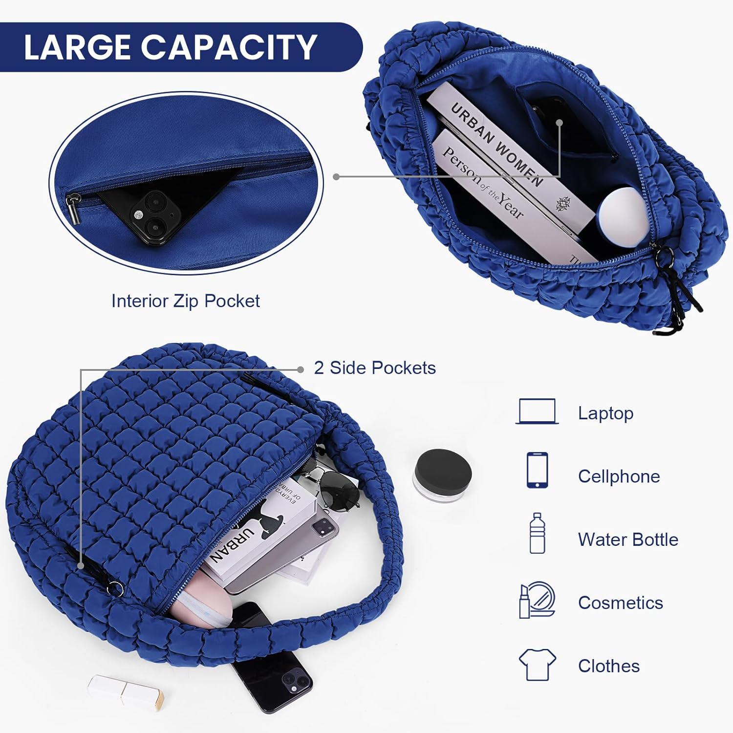 Juoxeepy Quilted Tote Bag Large Carryall Puffer Shoulder Bag Lightweight Padding Hobo Bag - Image 4