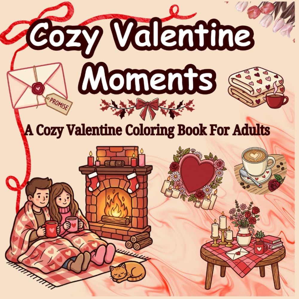 Cozy Valentine Moments: Coloring Book for Adults and Teens Featuring Cute Cozy Valentine Scenes for Relaxation and Stress Relief (Cozy Love Coloring): ... Pages for Relaxation and Stress Relief