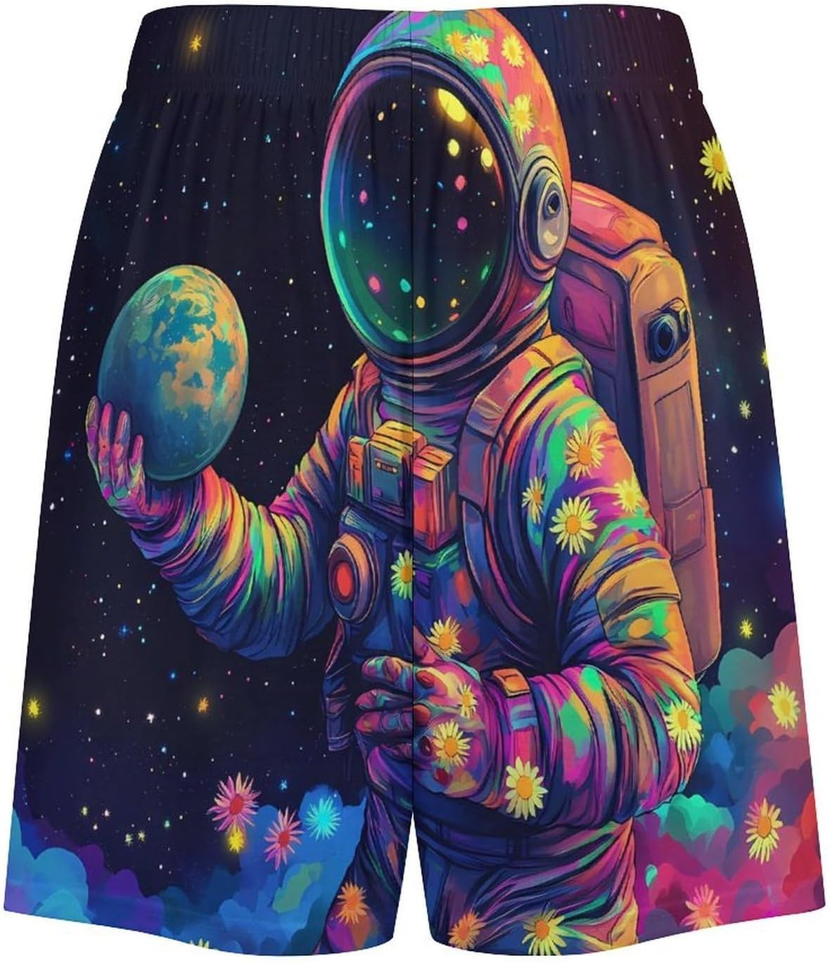 Colorful Astronaut Planet Mens Pajama Shorts Drawstring Pajama Pants Pj Bottoms with Pockets