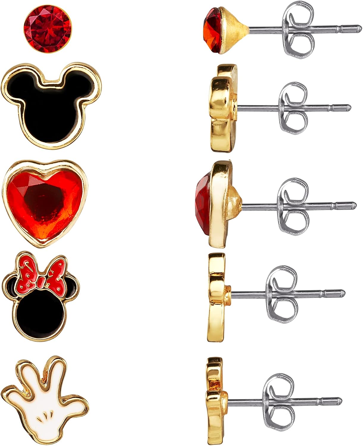 Disney Mickey & Minnie Mouse Multicoloured Enamel Jewelry Earrings 5pc Stud Set SH00415YL.PH, One Size, Zinc, No Gemstone