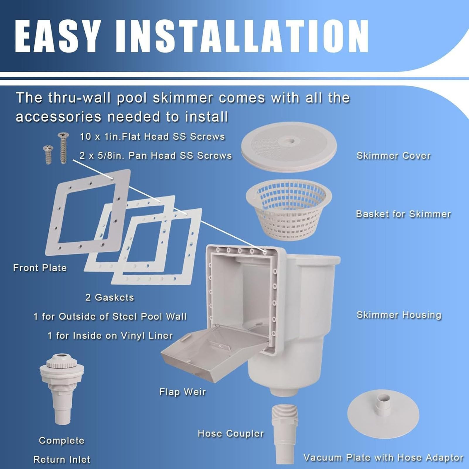 Skimmer della Piscina a Parete, Skimmer della Piscina Fuori Terra per SP1091LX, Kit di Accessori per Skimmer di Piscine, per Aperture da Parete da 6 Pollici