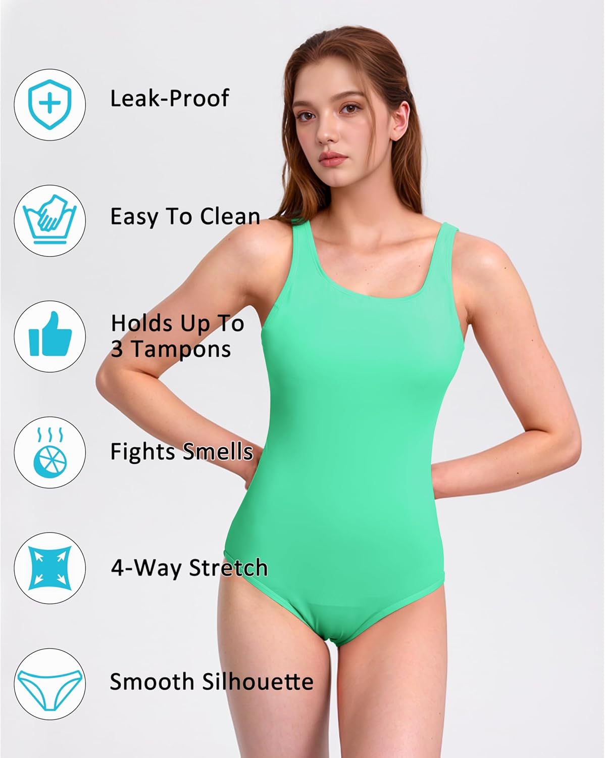 Beautikini Period Swimwear Leakproof Menstrual One Piece Athletic Swimsuit U-Back Bathing Suits for Teen Girls - Image 3