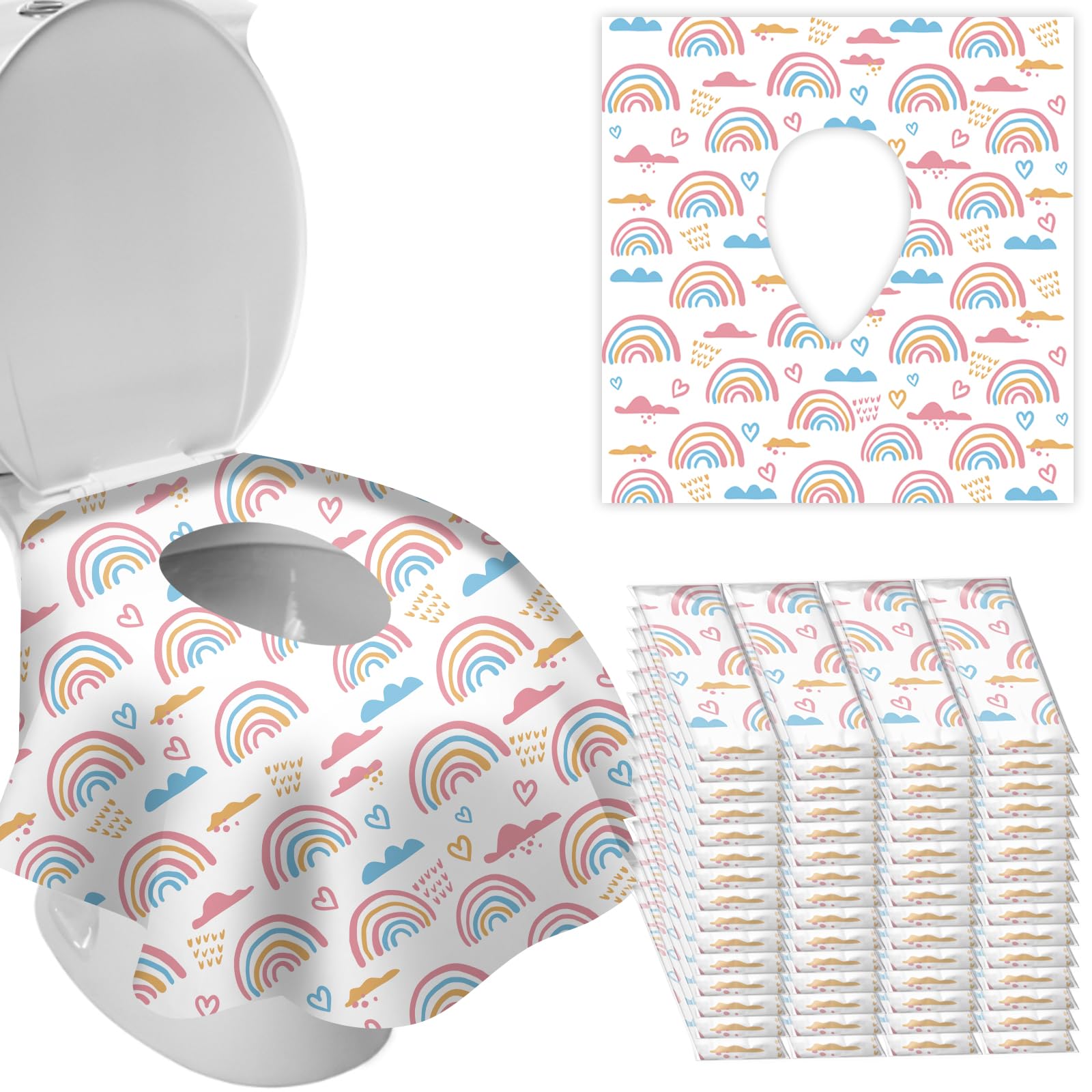 DEEKI 60 Pack Toilet Seat Covers Disposable, Safe No-Slip Waterproof for Kids Toddlers Use in Potty Training Public Restrooms Toilets, Portable Clean