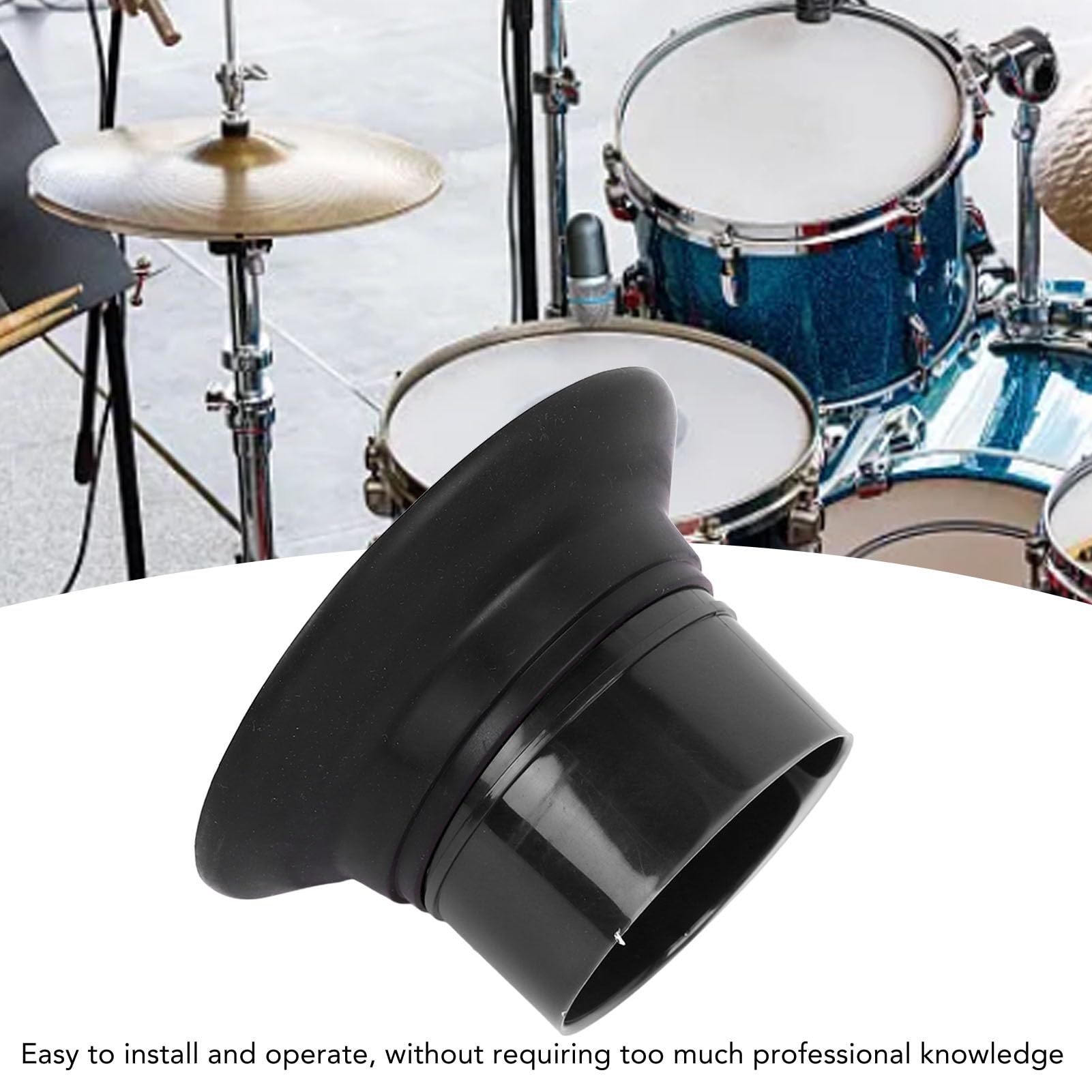 Bass Drum Enhancer, ABS Rubber Bass Drum Kick Enhancer Sturdy Drum Bass Effect Amplifier with Port Hole Protector (Black)