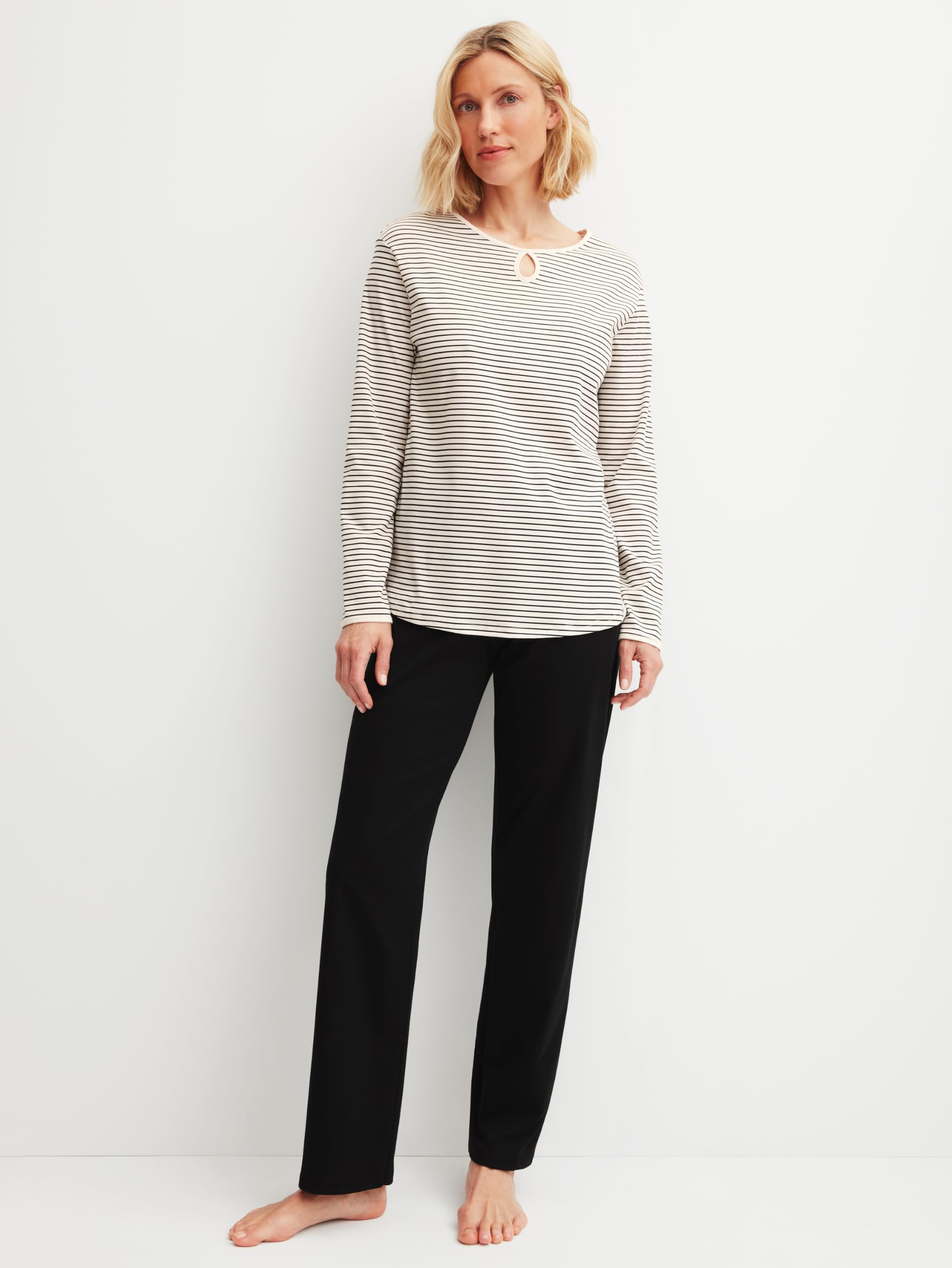 Calida Sweet Dreams Pyjama, lang Damen, aus 100% Baumwolle, Hose mit stoffbezogenem Gummibund