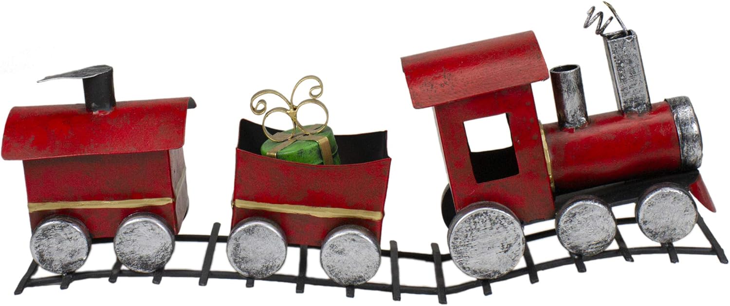 Northlight Triple Car Metal Train Christmas Decoration - 15" - Red and Silver