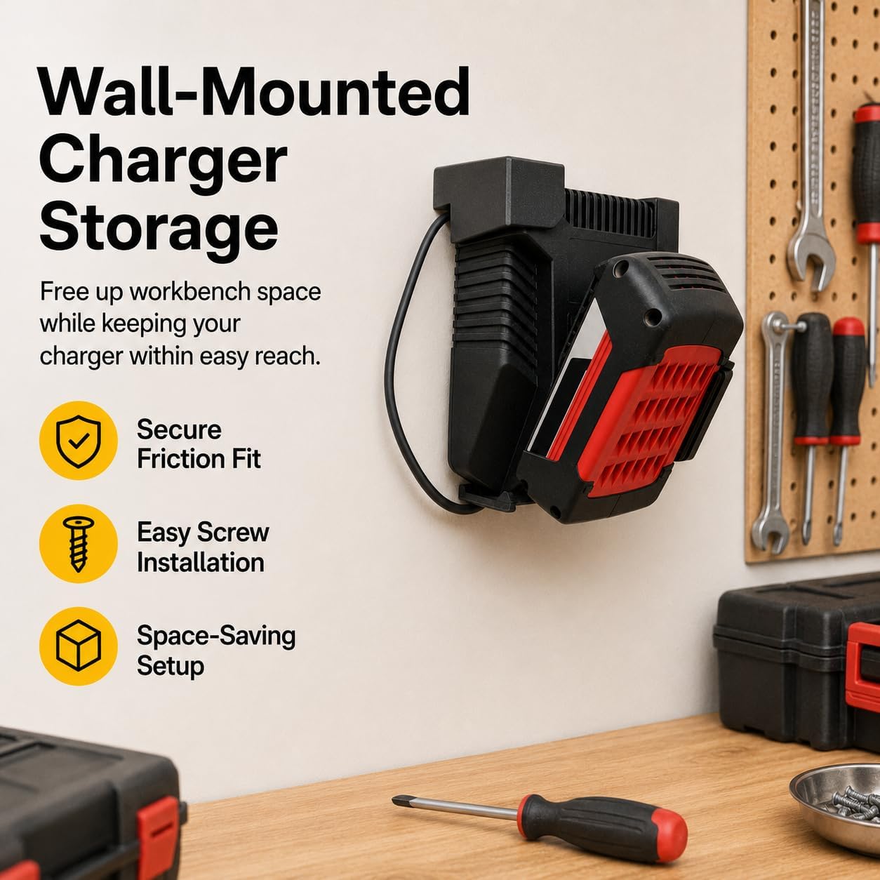 SplashNColor Charger Wall Mount Bracket Compatible with Bosch 18V Power Tool Battery Chargers – Heavy Duty Storage Holder | Space-Saving Garage Organization | Secure Screw-Mount image 5