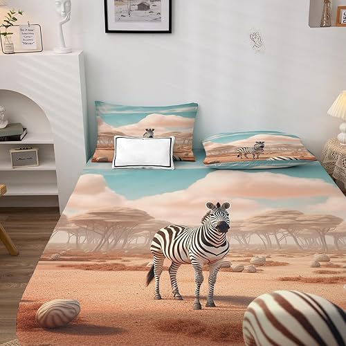 Miniatura 2 de Zebra Sheets - Juego de sábanas y fundas de almohada, tamaño California King, diseño de vida silvestre, 4 piezas, sábana bajera ajustable de