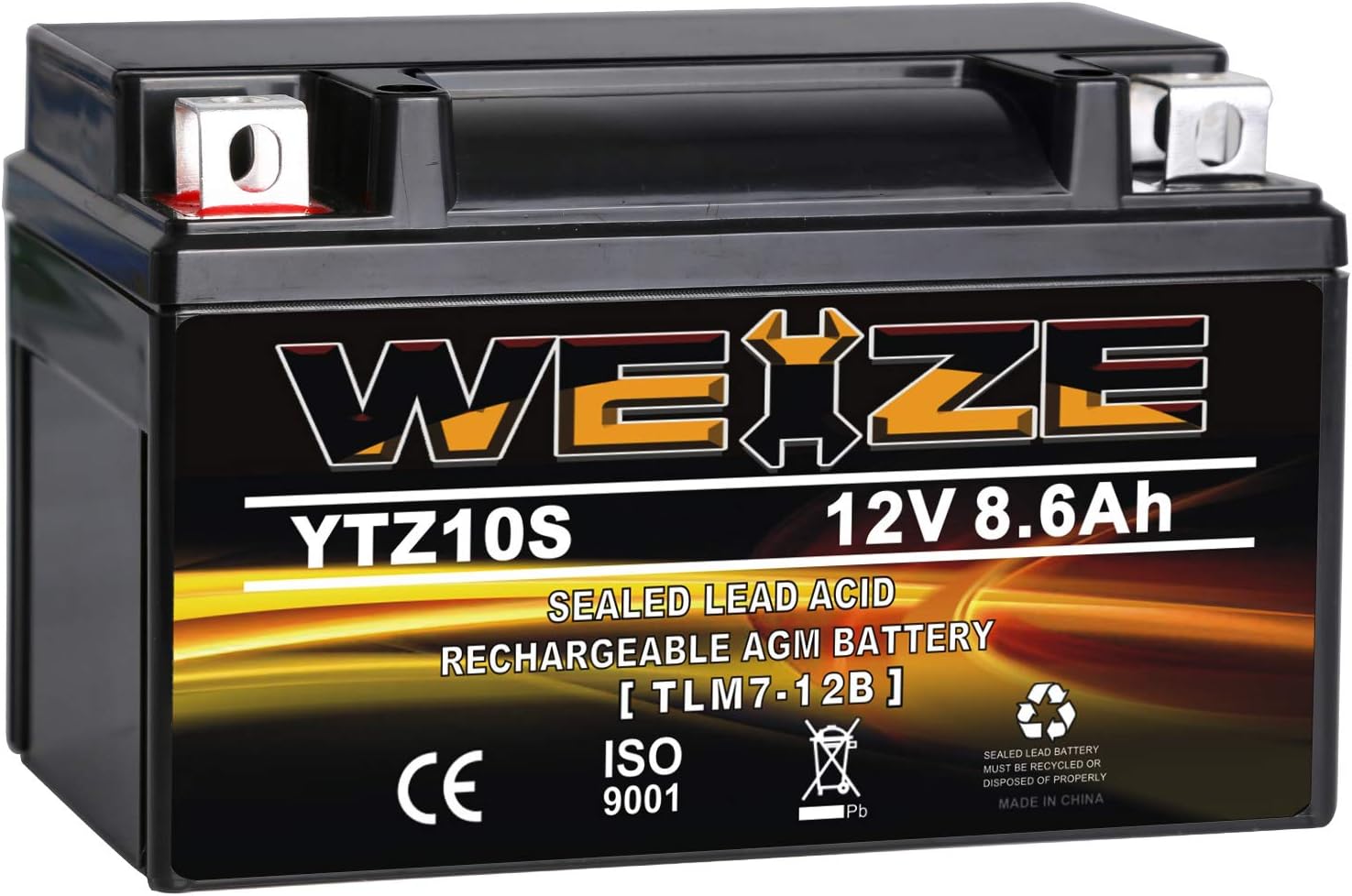 Weize YTZ10S-BS High Performance - Maintenance Free - Sealed AGM Motorcycle Battery Compatible With Yamaha Honda