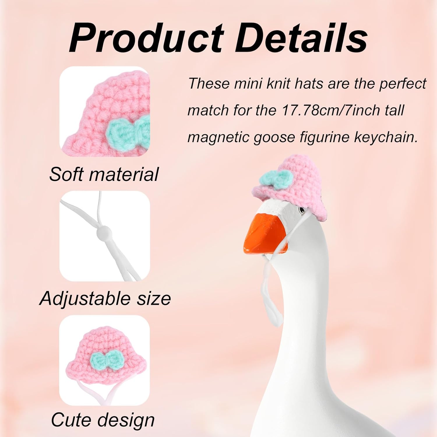 6pcs Mini Desk Goose Hats, Adjustable Knitted Headwear Outfits for 7in Magnetic Goose Statue Clothes Small Costume Accessories for Desk Decoration