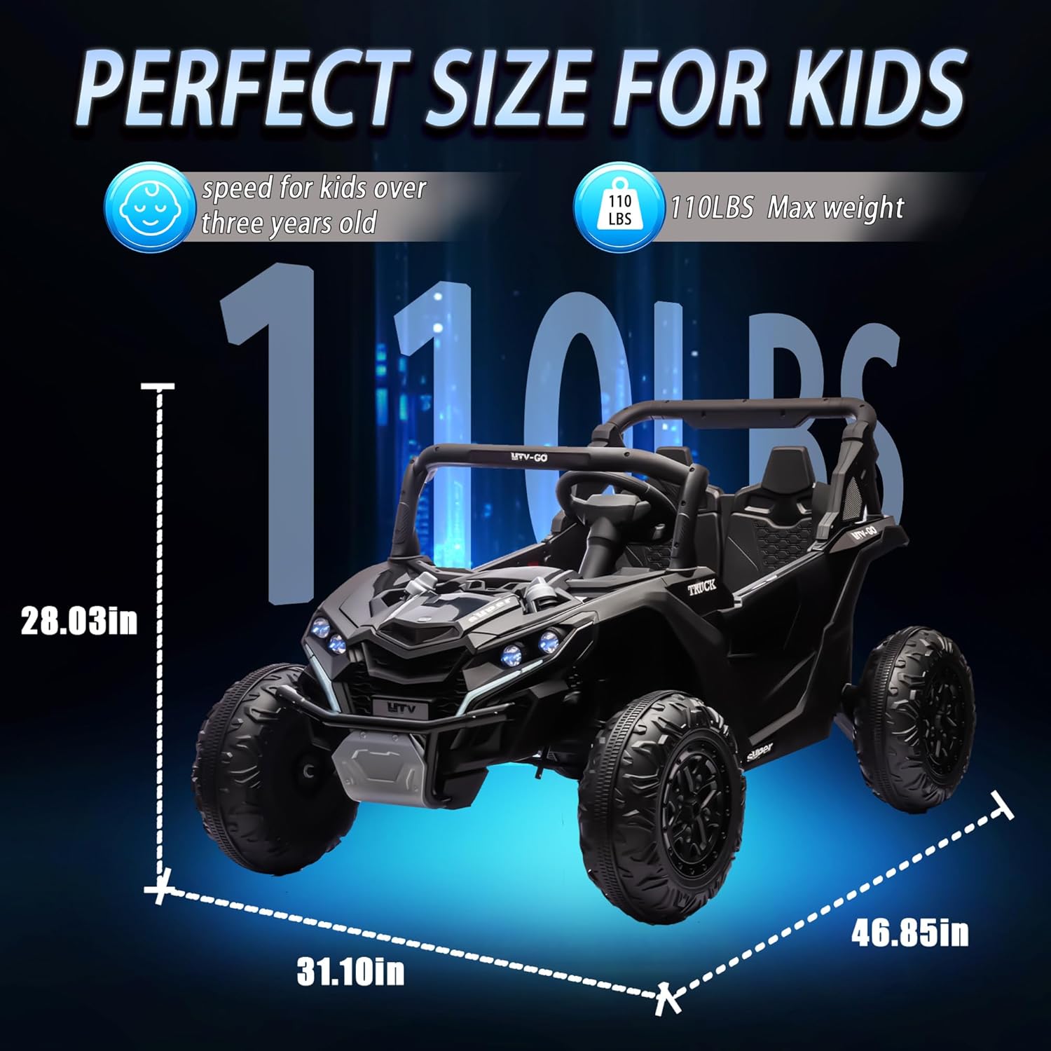 24V 7AH 2 Seater Ride on Toys for Big Kids w/ 20" Large Seat, Remote Control, Bluetooth, 2X200W Powerful Motors, MP3, Lights, Power Car Wheels for Boys Girls, Black