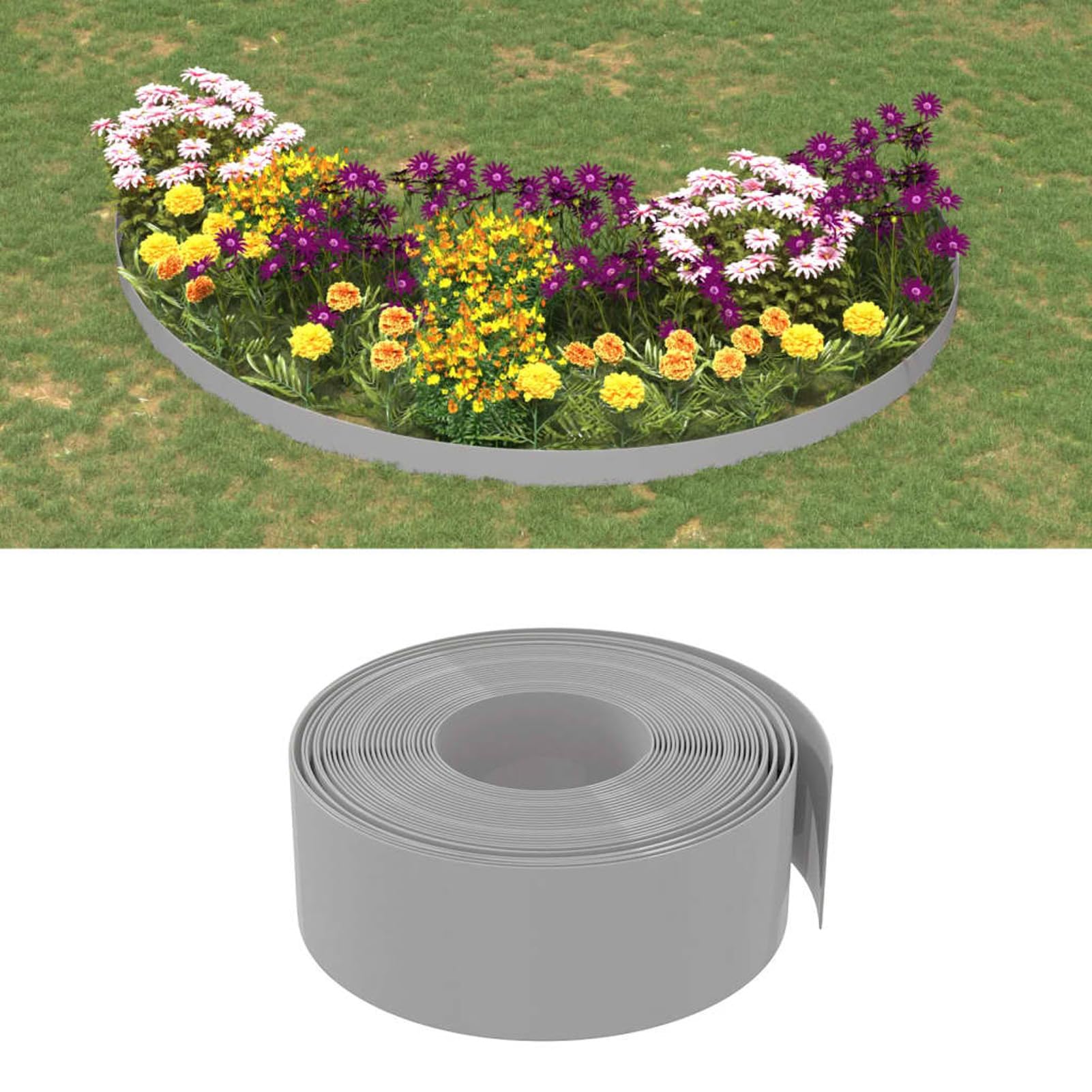 Rasenkanten 3 STK. Grau 10 m 20 cm Polyethylen Flexible Rasenkante Kunststoff Blumenbeet
