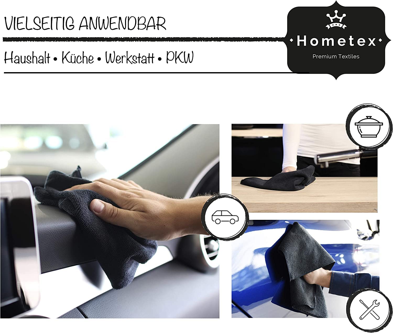 Premium Mikrofaser Putztuch | Extra saugstarke und schwere Qualität 300 g/m² | Hochwertiges Microfaser Reinigungstuch für Barista, Auto, Bad und Bille (40 x 40 cm | 30er Set, Schwarz)
