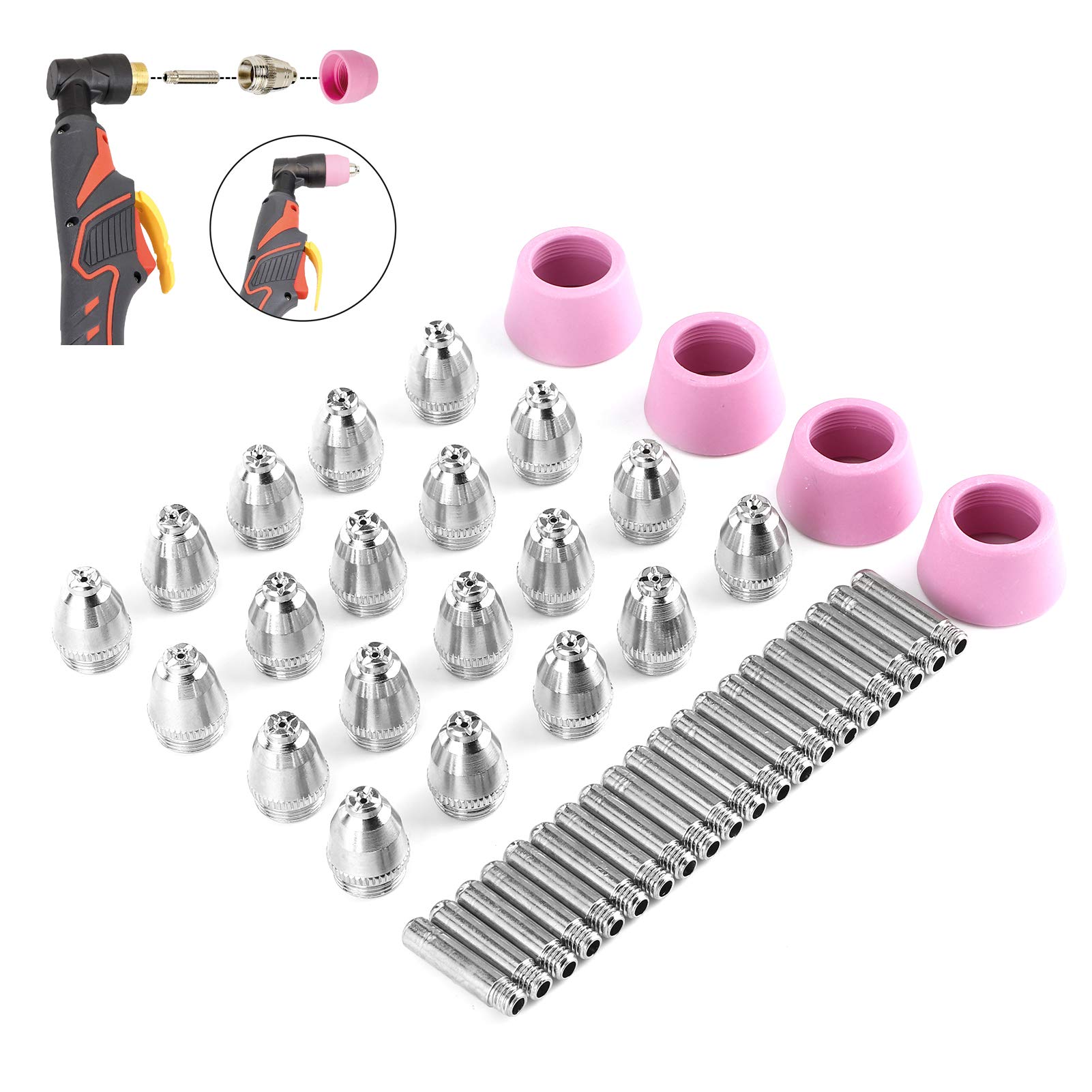 44 pezzi kit tappo di protezione pinza ugello torcia di saldatura acciaio ceramico viola placca componenti di ricambio per combustore al plasma AG60 SG55 materiali di consumo