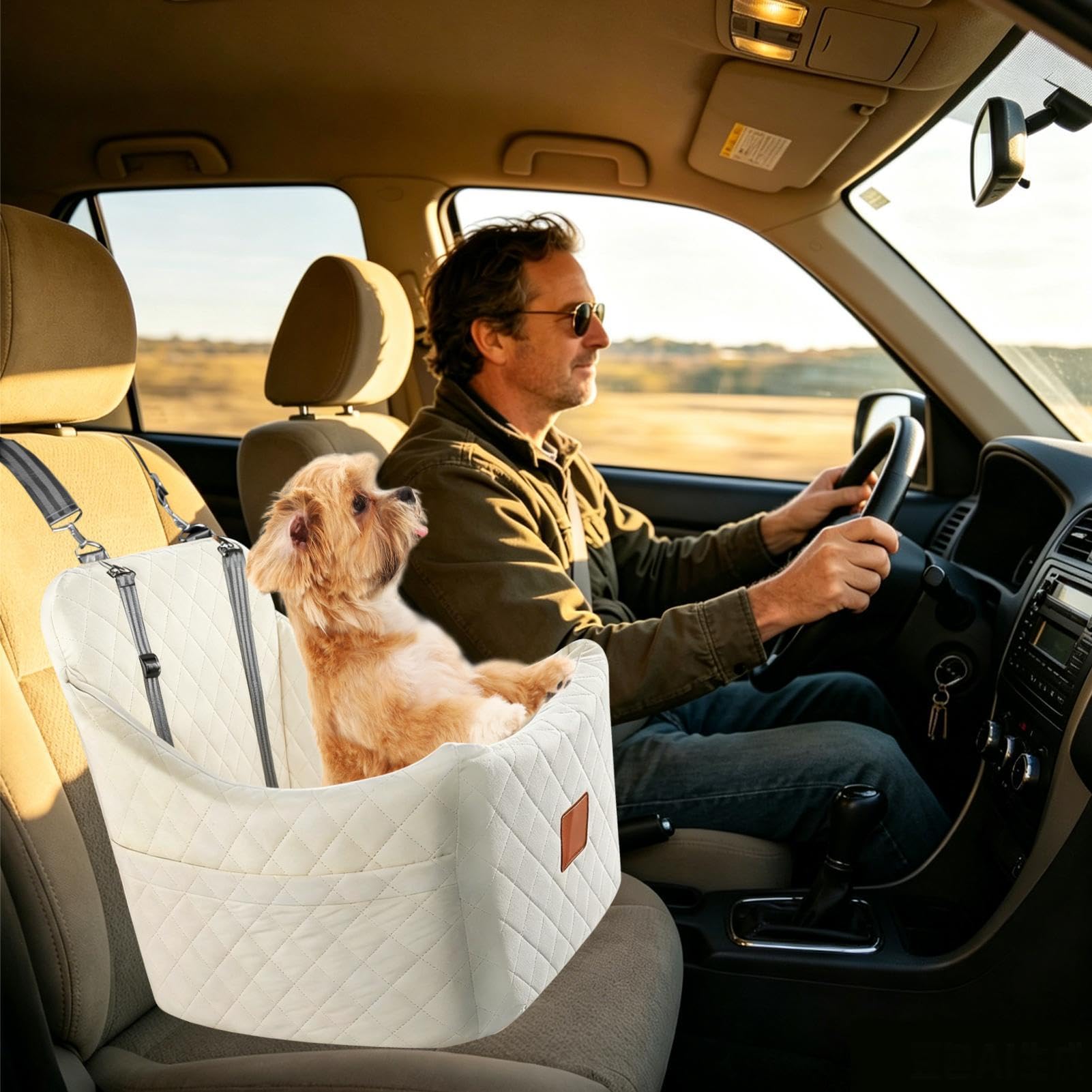 Hunde-Booster-Autositz Reiseautobett mit Memory- | Welpen-Autositz für SUV, LKW-Ladefläche, Roadtrips, tägliches Pendeln, lange Autofahrten, Reisen, Urlaub, Tierarztbesuch und