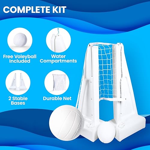 Miniatura 7 de Swimline Juego original de red de voleibol de piscina con pelota ajustable de hasta 34 pies de ancho  para niños y adultos  2 bases estables de