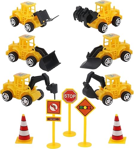 Miniatura 8 de 15 piezas de vehículos de construcción para tartas, camión volquete, excavadora, tractor, decoración de pasteles con 5 letreros de juguete de