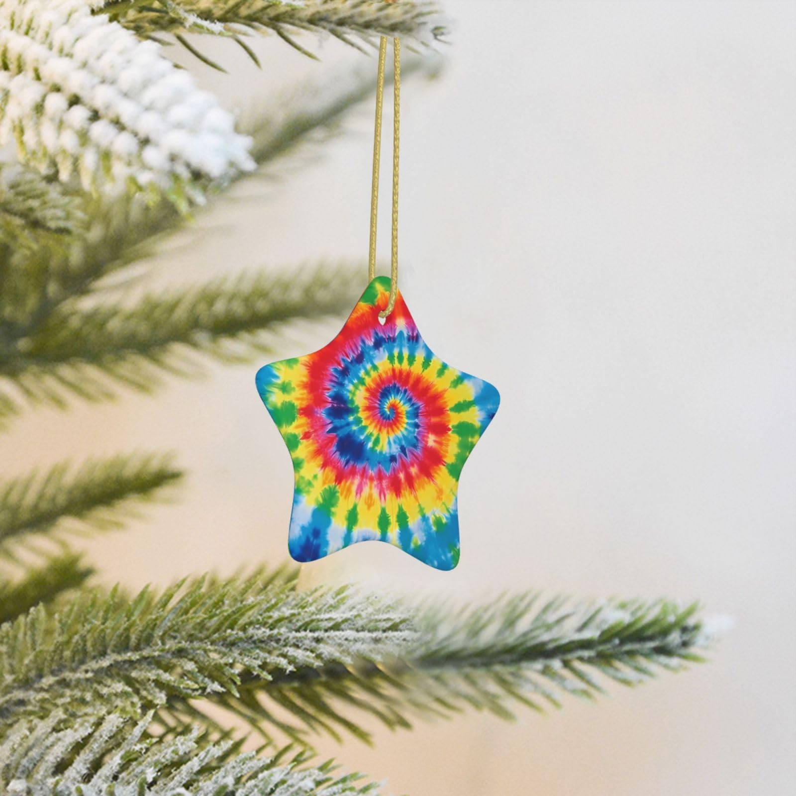 Christmas Tree Decoration Hanging Star Ornament tie dye Rainbow Ceramic Ornaments Christmas Tree Decorations Star Pendants for Xmas Tree Winter New Year Wedding Party Supplies