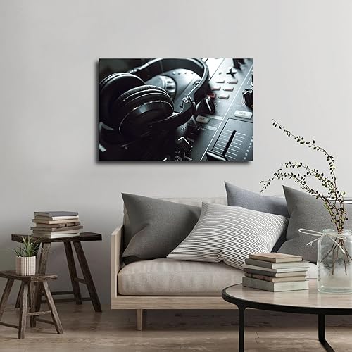Miniatura 2 de Póster retro de discoteca con auriculares en el escenario, pintura en lienzo con impresión en lienzo para decoración de pared, dormitorio, sala de