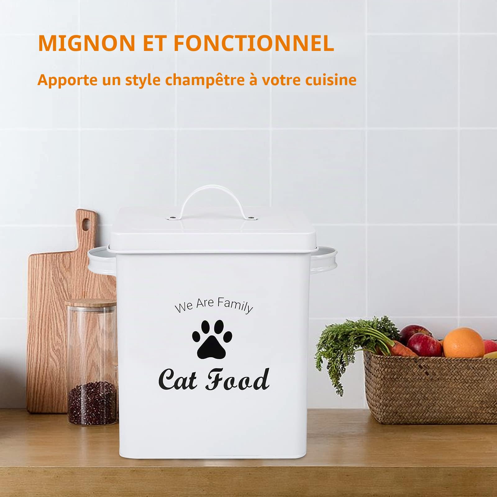 Pethiy Boîtes pour nourriture et friandises animaux-Conteneur Croquette Chat -2.3kg nourriture Boîtes de rangement，Conteneur avec poignée de Transport,Acier carbone revêtu