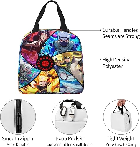 Miniatura 5 de Bolsa de almuerzo con patrones de anime, bolsa de almuerzo portátil aislada para viajes, picnic al aire libre, estilo 2