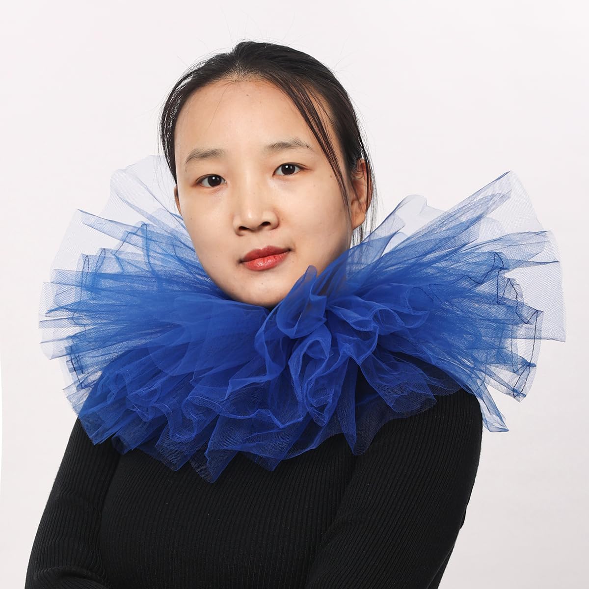 BLESSUME Victorian Ruffle Collar Renaissance Mesh Clown Collar Layered Neck Ruff For Fancy Dress (Royal Blue) - Image 3