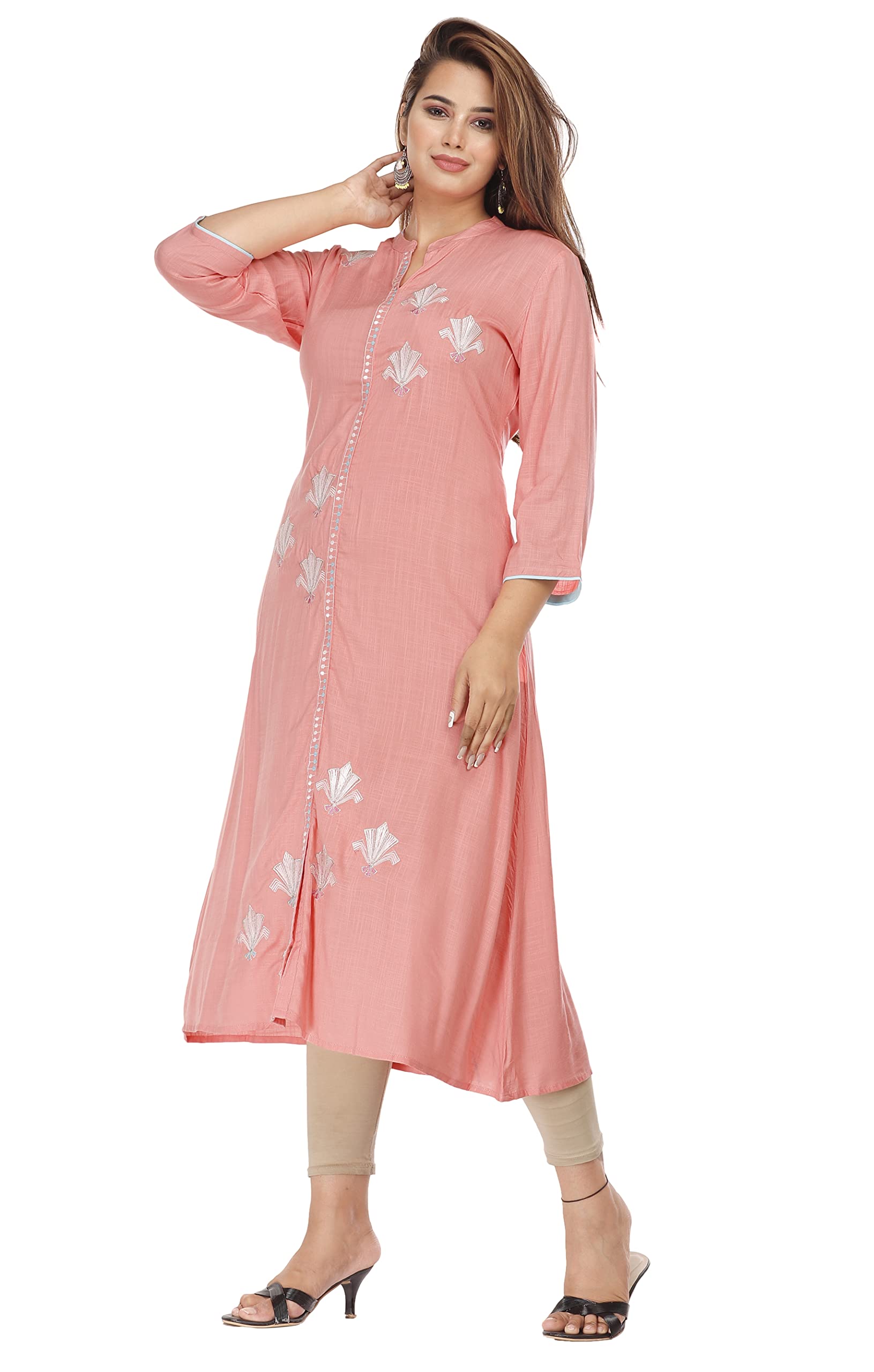 The Linen Factory Women Solid Printed Cotton Kurti (L, Peach)