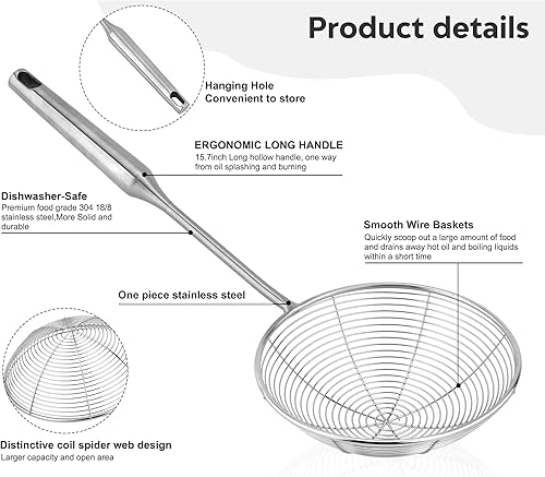 Miniatura 3 de Colador de araña de acero inoxidable 304 para cocinar y freír, utensilios de cocina, colador de alambre, cuchara coladora de pasta, 5.4 pulgadas