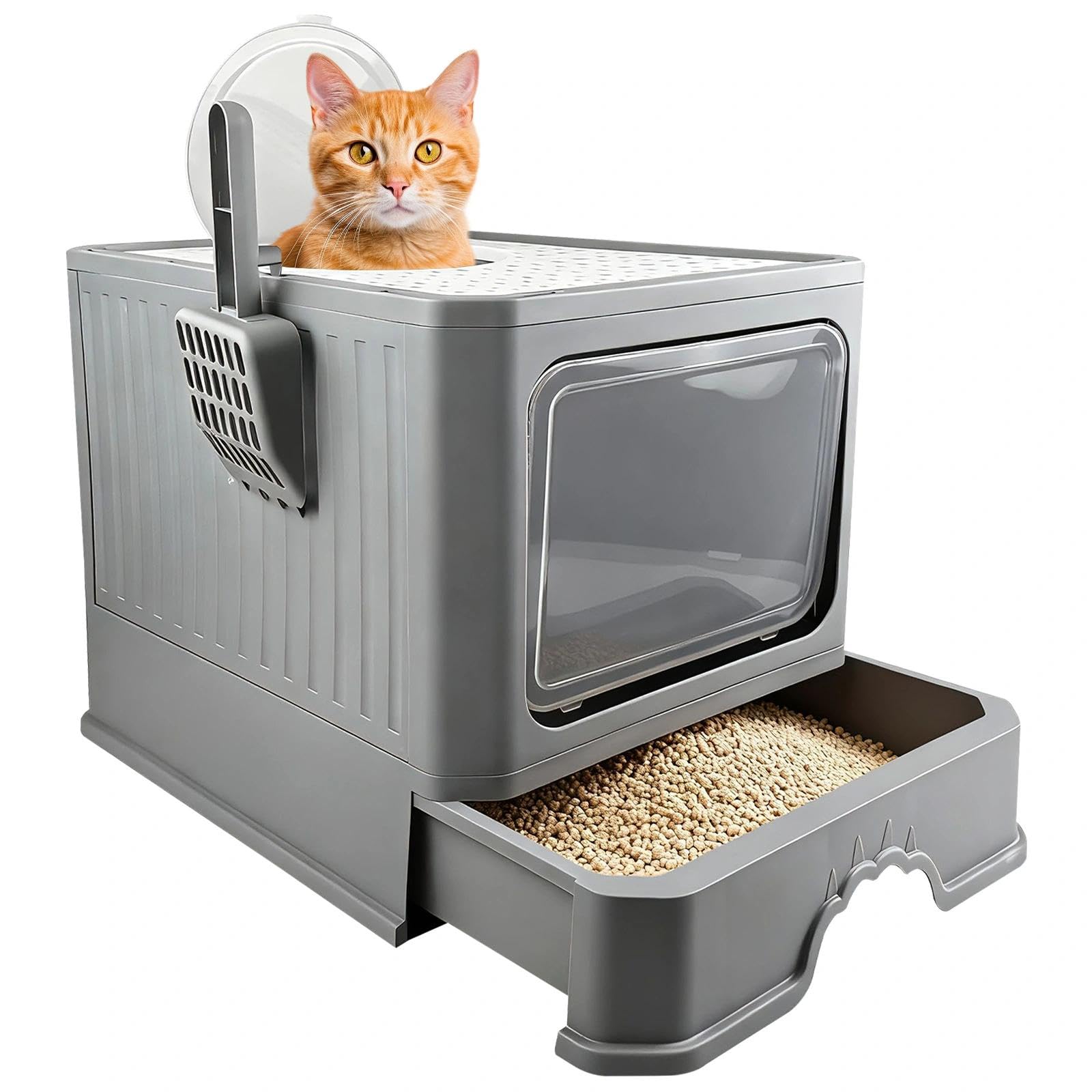 Covered Cat Litter Tray, Litter Tray Cabinet, Litter Box, Tray, WC, Cat Litter Tray Large, with Shovel, for Large Cats