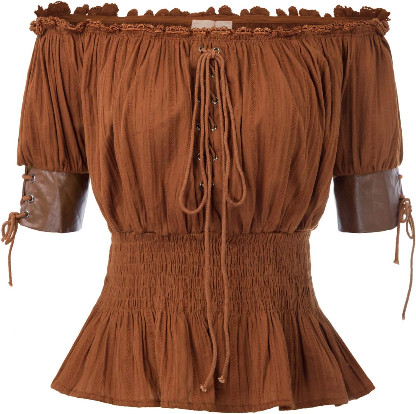 Belle Poque Women Renaissance Off Shoulder Blouse Smocked Waist Pirate Shirt Peplum Tops