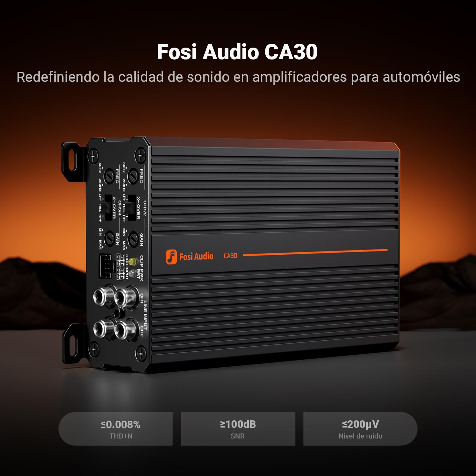 Fosi Audio CA30 Amplificador para Coche de 4 Canales Clase D,Crossover Independiente RCA/Entrada de Alto Nivel,100Wx4@4Ω/320W en Puente,Mini Amp HiFi de Bajo Ruido para Sistema de Audio para Vehículos