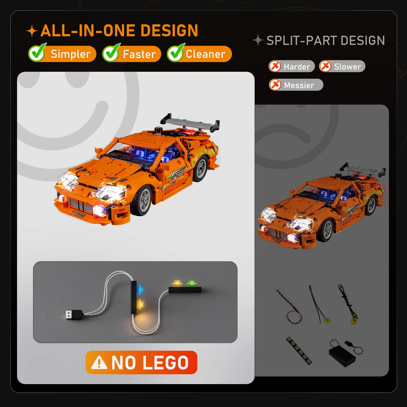 LIGHTAILING Juego de Luces para Lego-42204 Fast and Furious Toyota-Supra-MK4 - Kit de iluminación LED Compatible con el Modelo de Bloques de construcción Lego - Modelo No Incluido