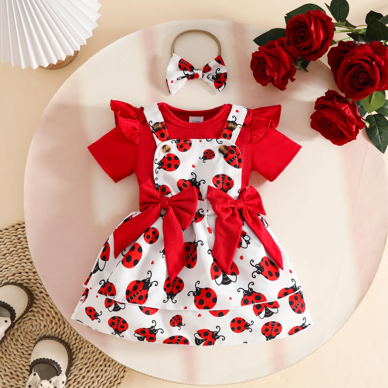 UUAISSO Conjuntos Falda Para Niña Recién Nacida Blusa de Manga Corta y Falda con Tirantes y Lazo Ropa de Verano Para Niña Bebé — view 2