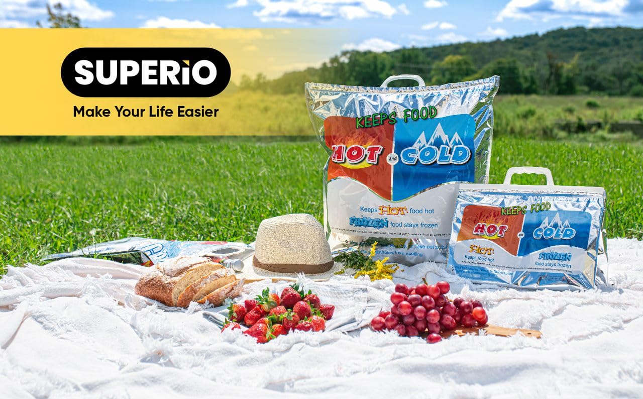 Superio Bolsas aisladas calientes y frías para entrega de alimentos, bolsas de compras de comestibles, almacenamiento de alimentos para alimentos calientes y congelados para viajes, bolsa térmica