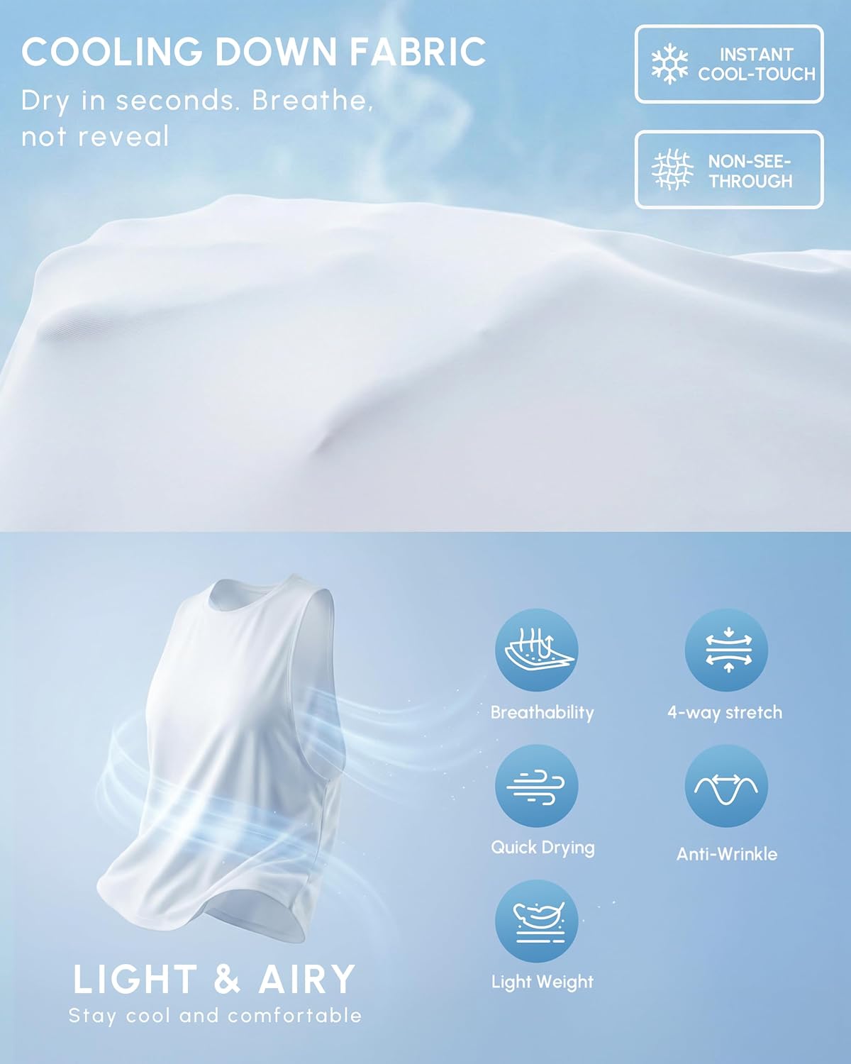 JOYSPELS Workout Tank Tops for Women, Ice Silk Quick Dry Athletic Crop Top, Loose Fit Running Yoga Gym Shirts - Image 4