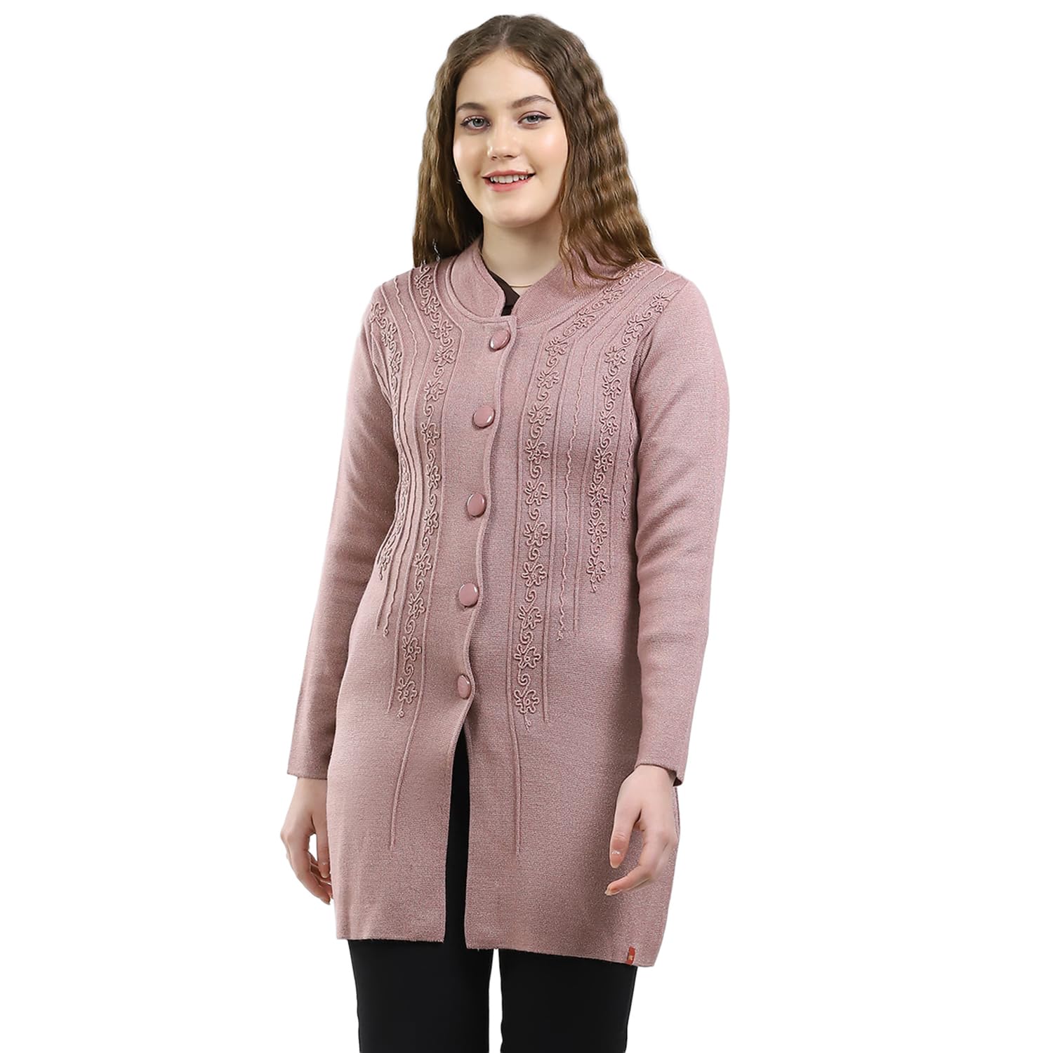 Women’s Knitted Coat | Self Design | Regular Fit | Round Neck | Full Sleeve | Button Closure | Stylish Coat for Women-image-13
