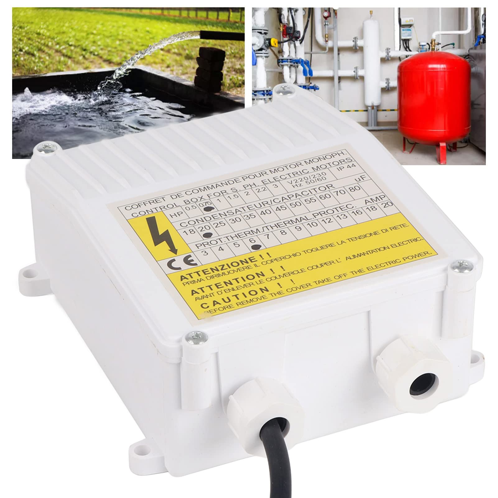 Pump Control Box, Submersible Suction Deep Well Pump Control Box, Thermal Protection Circuit Breaker for Household (US-110V,1500W)