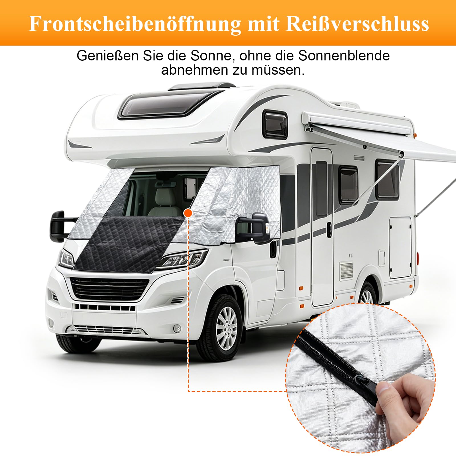 Frontscheibenabdeckung Ford Transit 2015-2025 MK8 & MK9 - Thermomatte Außen Sonnenschutz Ford Transit Wasserdicht Scheibenabdeckung für Wohnmobile und Kastenwagen