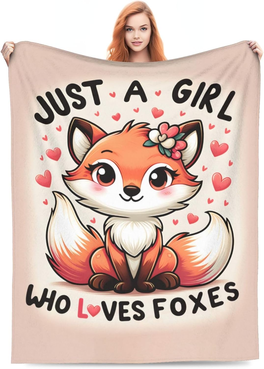 Cute Fox Blanket Gifts for Kids Just a GILR Who Loves Foxes Cartoon Flannel Throw Blankets Soft Comfy Lightweight for Home Decor Couch Bed Sofa 60x50 Inches