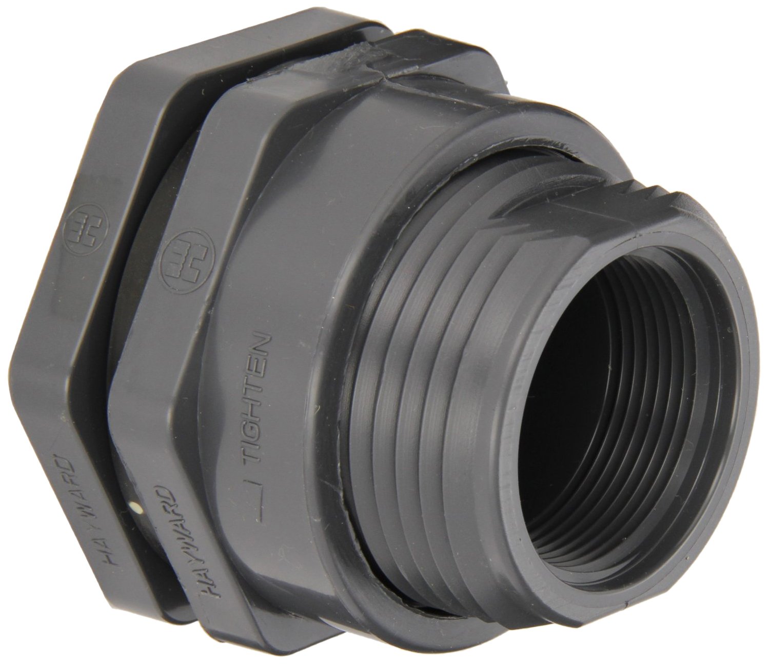 Hayward BFAS1010TES Series BFAS Short Pattern Bulkhead Fitting, Threaded x Threaded End, PVC with EPDM Seals, 1" Size