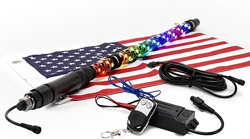 Miniatura 22 de True Mods - 2 luces led de látigo en espiral, RGB, control remoto inalámbrico RF, bandera, impermeable, antena para RZR Can-Am Polaris, SxS, 4x4