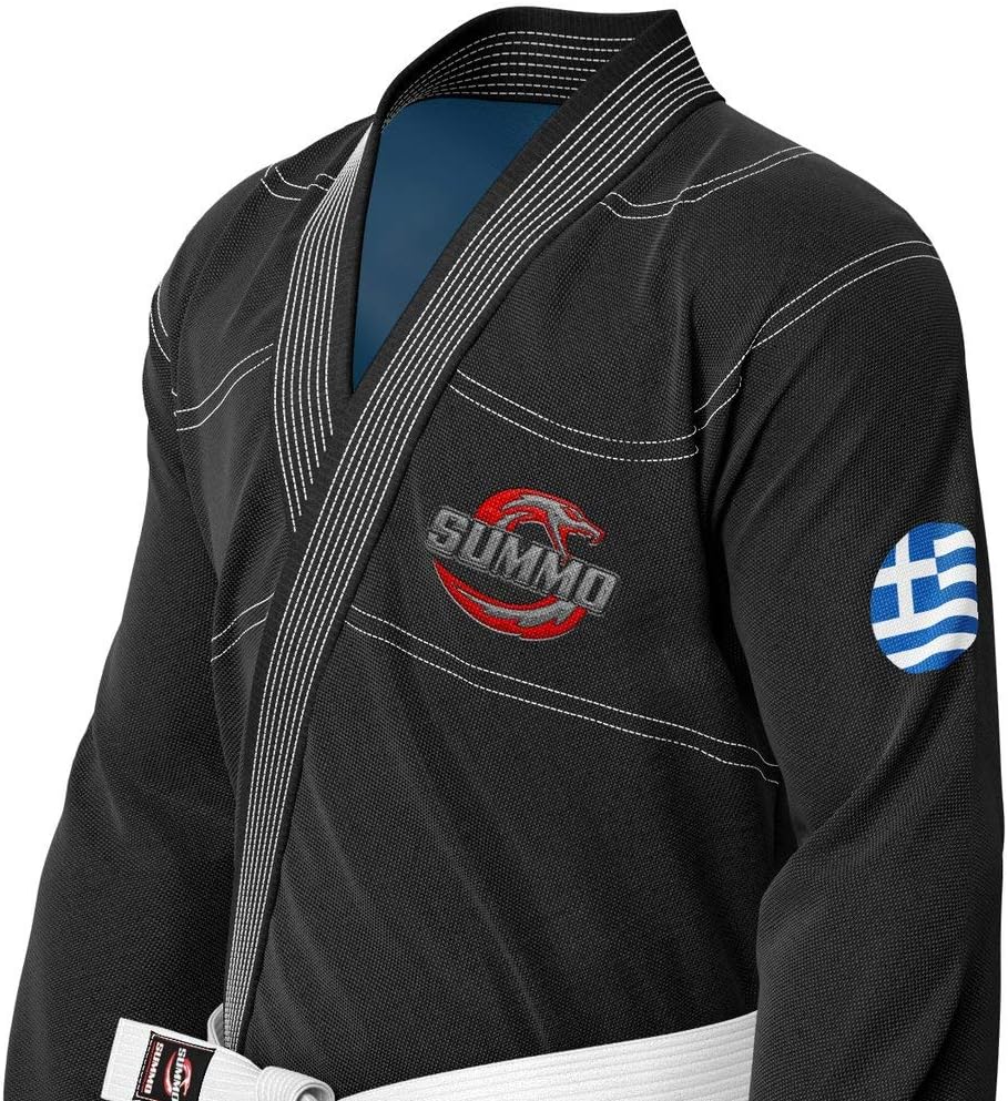 Premium Greek Black Sublimation Brazilian Pearl Weave Jiu Jitsu Gi - Built in Rash Guard - with Rash Guard Lining (BJJ GI)