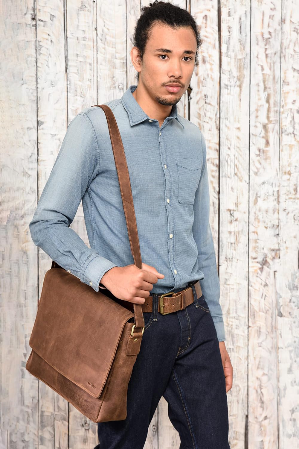 LEABAGS Oxford Laptoptasche Leder Herren Damen 15 Zoll – Messenger Bag Echtleder – Arbeitstasche Umhängetasche 38x31x10 cm