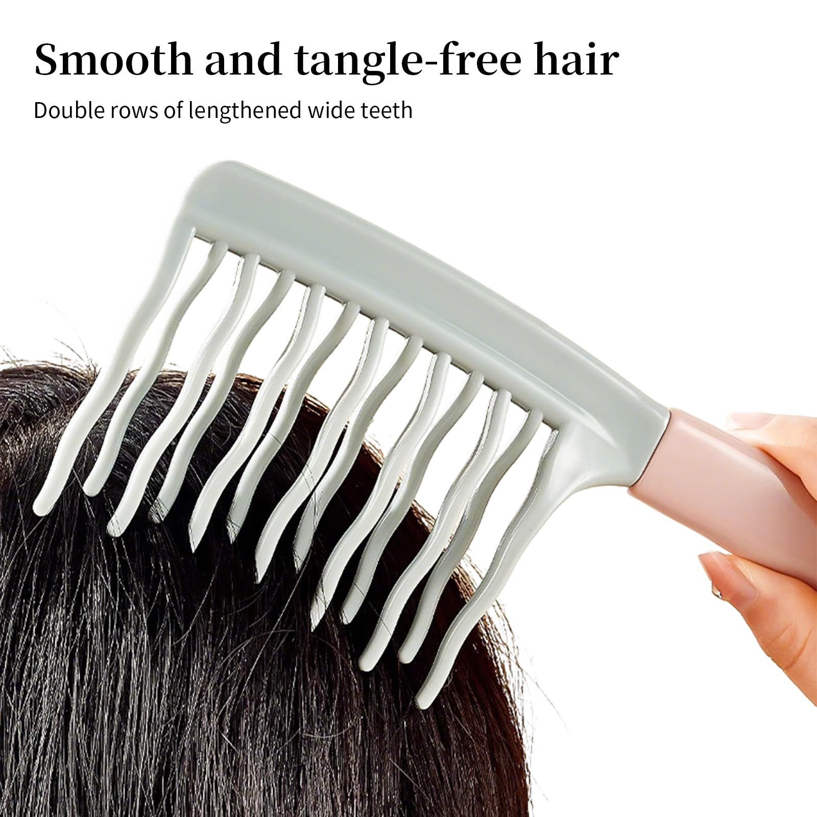 Peine de dientes anchos para cabello rizado y desenredante con diseño de dientes ondulados de doble capa y mango ergonómico para cabello largo, grueso y seco, húmedo para mujeres/niñas sin alisar el