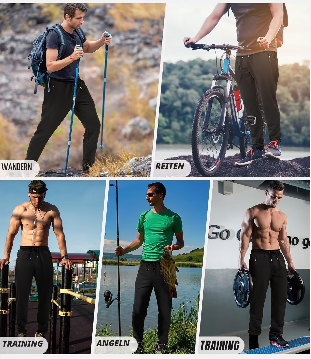 lomsoe 3er-Pack Jogginghose Herren Tapered, Trainingshose Herren mit Reißverschlusstaschen, Sporthose Herren Lang Sweatpants Fleece Slim Fit für Laufen und Fitness