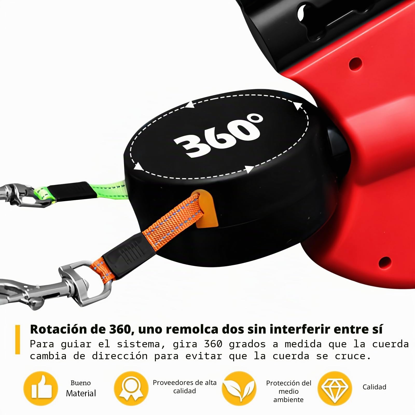 Correa retráctil para perros, 300 cm, correa para perros de doble cabezal, correa giratoria de 360°, correa retráctil y antideslizante, para perros pequeños y medianos (rojo)