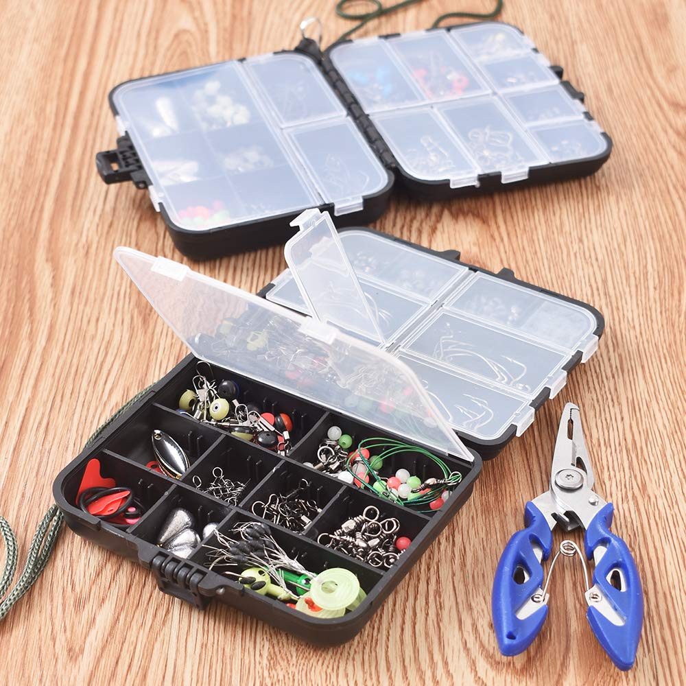 Kit de pesca 188 piezas accesorios anzuelos giros enganches plomada caja aparejos portátil