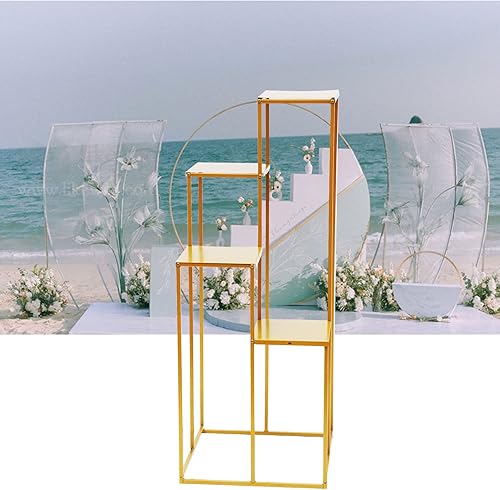 Miniatura 3 de LOYALHEARTDY Soporte para flores de boda, soporte de metal para jarrón, columna de metal para piso, dorado de 4 capas, decoración de boda, camino