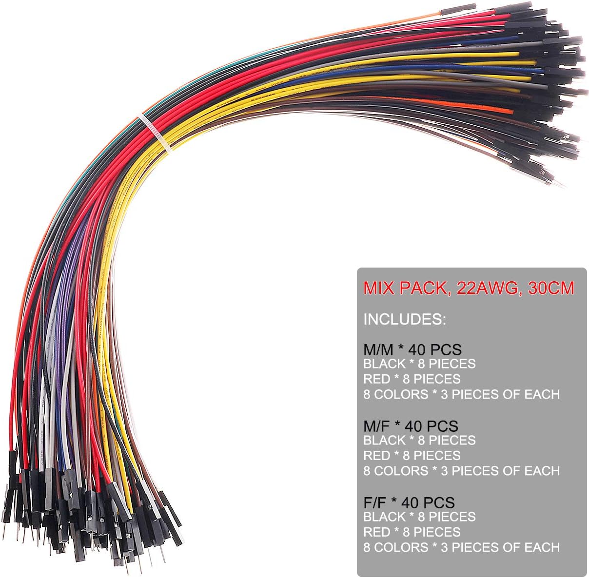 Breadboard Jumper Wires Cables 22AWG For Arduino Raspberry Pi Male To Male Female Female, 20